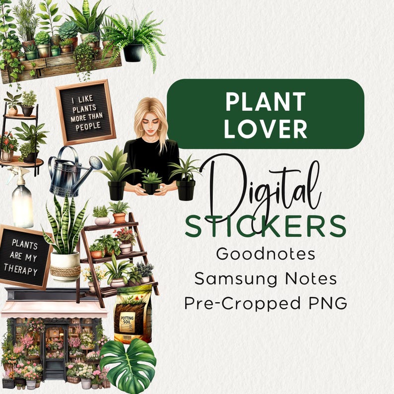 PLANTS Digital Planner Stickers Goodnotes Noteful Samsung Notes Png Realistic Digital Planner Clipart, Plant Lover, Scene Builder Stickers image 1