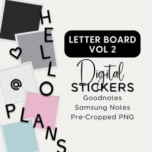 TABLERO DE LETRAS PEGATINAS DIGITALES Vol 2 Notas buenas Notas Samsung Notas PNG Planificador digital Diario digital Álbum de recortes Letras y tableros B & N
