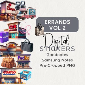 Pegatinas para agenda digital ERRANDS, vol. 2, Goodnotes Noteful Samsung Notes, vida cotidiana, planificador digital funcional y realista, clipart, png