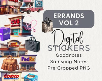 ERRANDS Digital Planner Stickers Vol 2, Goodnotes Noteful Samsung Notes, Everyday Life, Functional, Realistic Digital Planner Clipart, png