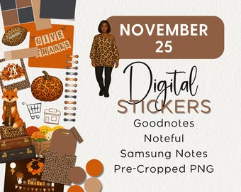 November Digital Planner Stickers Modern Fall Winter Shape Widgets Sidekick Color Block Leopard 2025