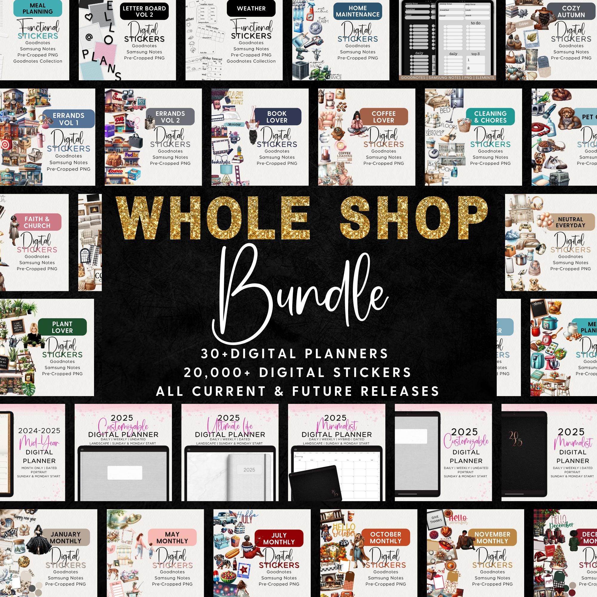 Digital Planner Digital Stickers Whole Shop Bundle Goodnotes Samsung Penly Noteful png All In One Lifetime Access Widget Customizable