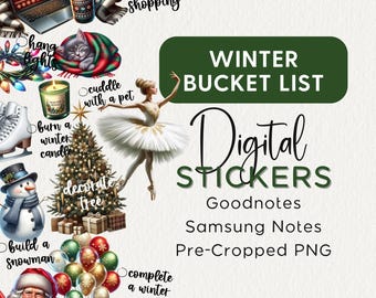 WINTER BUCKET LIST Digital Planner Stickers Goodnotes Noteful Samsung Notes Penly Png Seasonal 2025 Holiday Cozy Realistic Modern Clipart