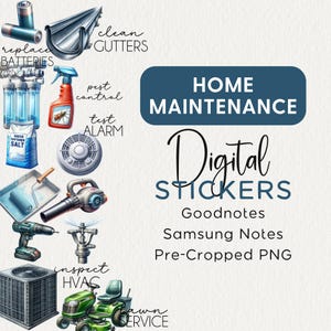 AUTOCOLLANTS numériques d'ENTRETIEN À LA MAISON, livre d'autocollants Goodnotes, Samsung Notes, Png, clipart planificateur numérique réaliste, tâche ménagère, tâche quotidienne