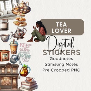 PEGATINAS DIGITALES DE TÉ, Goodnotes, Samsung Notes, Png, Clipart de planificador digital realista, Moderno, Pegatinas de creación de escenas, Funcional, Diario