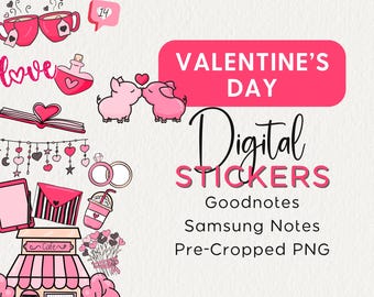 Cute VALENTINES DIGITAL STICKERS, Goodnotes Stickerbook, Png, Samsung Notes, Seasonal, Holiday, Planner Clipart, February Monthly Kit, 2025