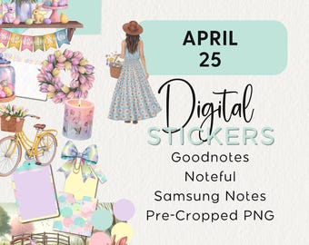 April DIGITAL PLANNER STICKERS, Goodnotes Noteful Samsung Notes Png Spring Easter Seasonal Realistic Modern Digital Clipart Monthly Kit 2025