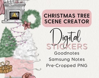 CHRISTMAS TREE Digital STICKERS, Goodnotes Noteful Samsung Notes Png Scene Creator Seasonal Realistic Modern Digital Planner Clipart Pink