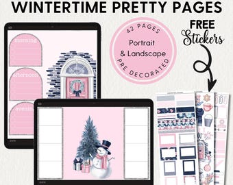 Pre-Decorated DIGITAL PLANNER PAGES Wintertime Goodnotes Noteful Penly Samsung Notes Weekly Daily iPad Pdf Templates Planner Insert Stickers