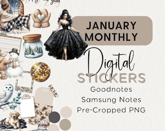 JANUARY DIGITAL STICKERS Noteful Goodnotes Samsung Notes Png New Year Cozy Cabin Seasonal Realistic Modern Digital Planner Clipart Monthly