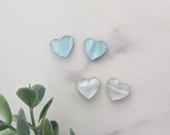 Pearl Acrylic Heart Stud Earrings, Stud Earrings, Wooden Earrings, Handmade Earrings