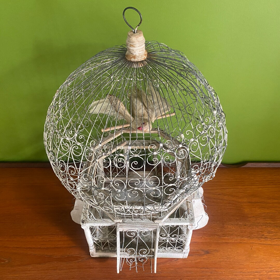 Antique / Vintage White Wire Large Ornamental Bird Cage With Etsy UK