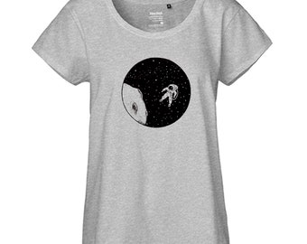 T-Shirt Damen | Motiv "Astronaut" | Loosefit | Oversize | FairTrade | 100% Bio-BW und aus nachhaltiger Produktion