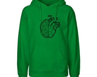 Kapuzenpulli / Hoodie Herren / Unisex / Motiv: Herz und Verstand / Fairtrade / 100% BioBW / nachhaltige Produktion