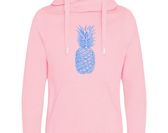 Kapuzenpullover / Kapuzenpulli / Cross Neck Hoodie/ Motiv: "Ananas" / Unisex , BW-Mischgewebe, FairWear