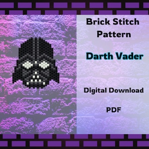 May include: A digital download pattern for a brick stitch beading project featuring Darth Vader's helmet. The pattern is in PDF format. Brick Stitch Pattern Darth Vader Digital Download PDF