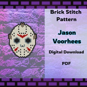 May include: A digital download pattern for a brick stitch beading project featuring Jason Voorhees's hockey mask. The pattern is in PDF format.