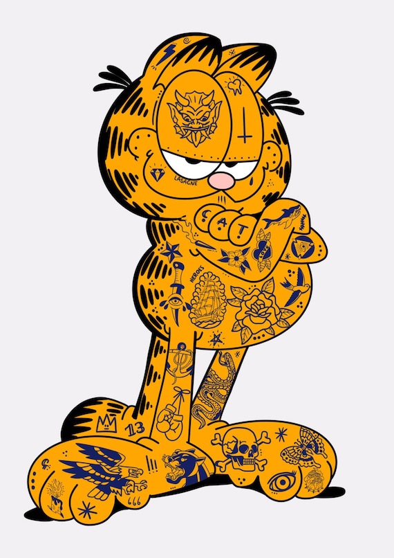 Garfield With Tattoos Illustration Etsy