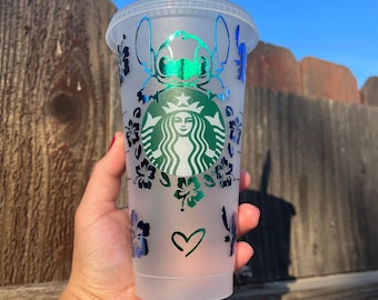 Stitch Starbucks Cup| Tropical flower Cup| Starbucks Venti cold cup| Reusable cold cup|