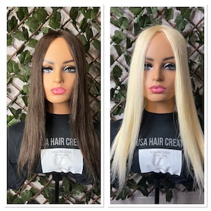 Alana - Skin Topper - Blonde - Dark Brown - Ready to post - human hair topper - silk topper - free parting topper - hair loss solution