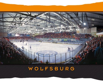Wolfsburg ice hockey pillow as a stadium postcard – 50 x 30 cm