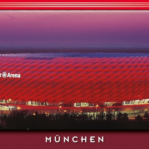 Postkarte München Stadion rot Panorama 210 mm x 105 mm