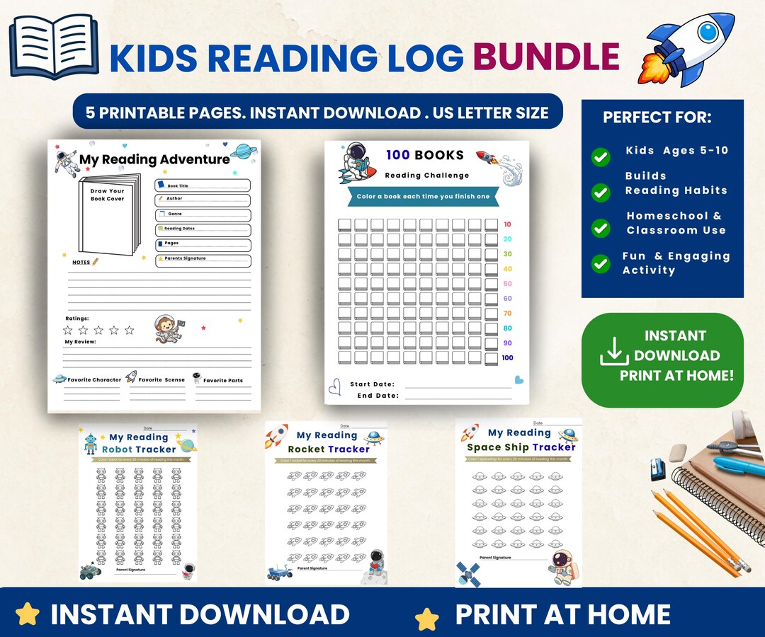 Reading Tracker Printable for Kids | Kids Reading Log Bundle | 100 ...