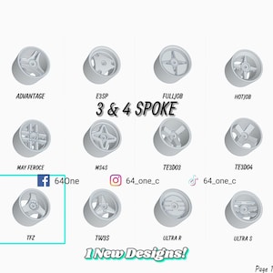 1/64 3 & 4 Spoke 3D Resin Wheels for Hot Wheels / Matchbox Diecast