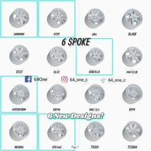 1/64 6 Spoke 3D Resin Wheels for Hot Wheels / Matchbox Diecast