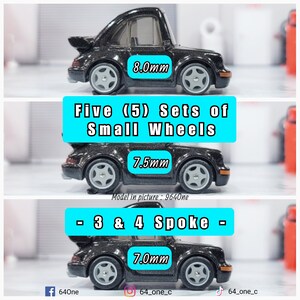 5 Sets of : Small 1/64 3 & 4 Spoke 3D Resin Wheels set for Hot Wheels / Matchbox Diecast (24 Wheels)