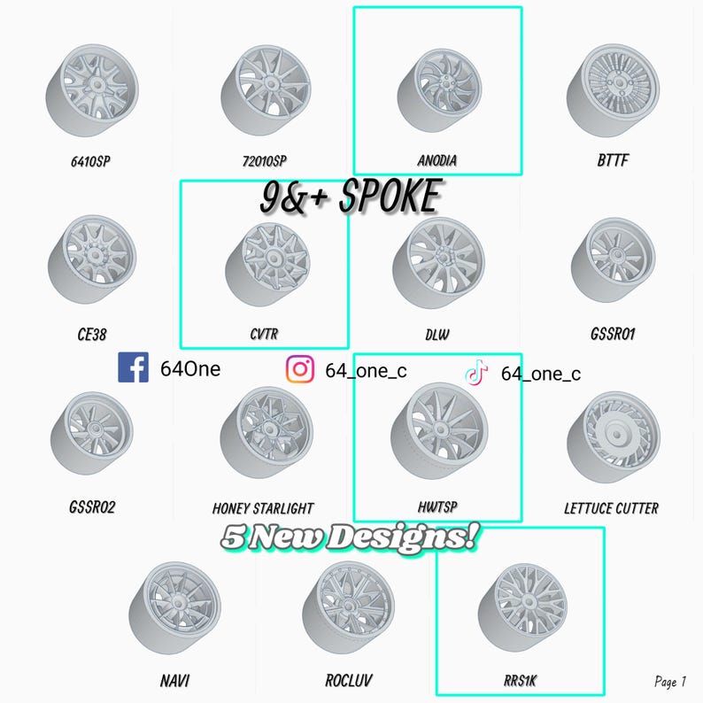Spoke Patterns 5 Sets: Small 9 Spoke Resin Wheels for 1/64 Diecast - Etsy