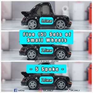 5 Sets of : Small 1/64 5 Spoke 3D Resin Wheels set for Hot Wheels / Matchbox Diecast (24 Wheels)