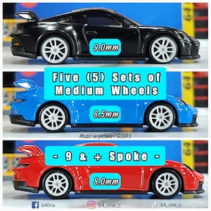 5 Sets of : Medium/Standard 1/64 9 & + Spoke 3D Resin Wheels set for Hot Wheels / Matchbox Diecast (24 Wheels)
