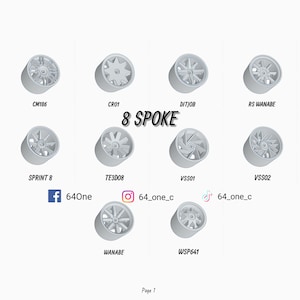 1/64 8 Spoke 3D Resin Wheels for Hot Wheels / Matchbox Diecast
