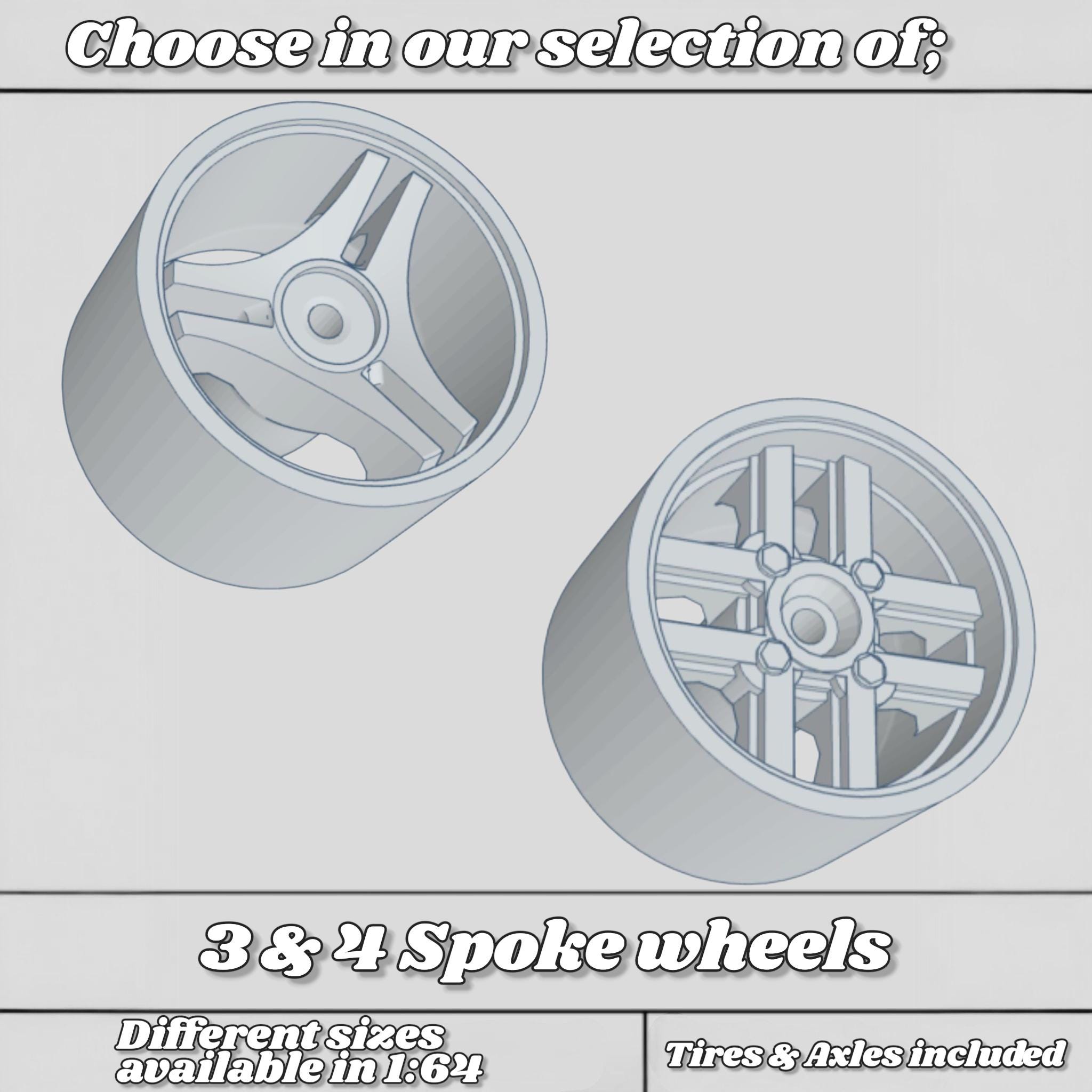 1/64 EG wheels AMETM02 風 ホイール ミニカートミーテック 1/64 3 & 4 Spoke 3D Resin Wheels for Hot Wheels / Matchbox Diecast