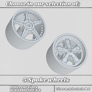 1/64 5 Spoke 3D Resin Wheels set for Hot Wheels / Matchbox Diecast