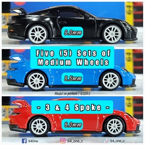 5 Sets of : Medium/Standard 1/64 3 & 4 Spoke 3D Resin Wheels set for Hot Wheels / Matchbox Diecast (24 Wheels)