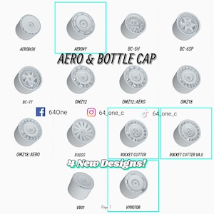 1/64 Aero & Bottle Cap 3D Resin Wheels for Hot Wheels / Matchbox Diecast