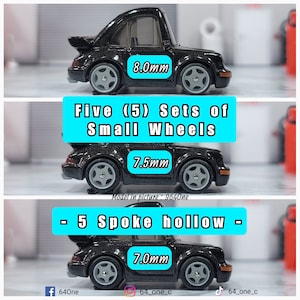 5 Sets of : Small 1/64 5 Spoke Hollow 3D Resin Wheels set for Hot Wheels / Matchbox Diecast (24 Wheels)