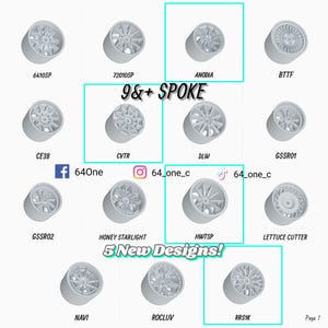 1/64 9 & + Spoke 3D Resin Wheels for Hot Wheels / Matchbox Diecast
