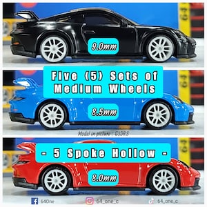 5 Sets of : Medium/Standard 1/64 5 Spoke Hollow 3D Resin Wheels set for Hot Wheels / Matchbox Diecast (24 Wheels)