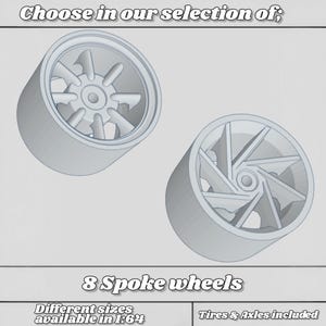 1/64 8 Spoke 3D Resin Wheels for Hot Wheels / Matchbox Diecast