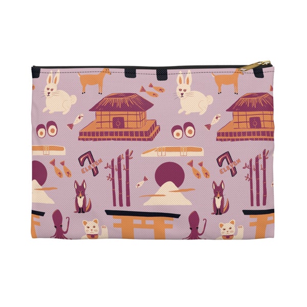 inspired by Japan Accessory Pouch | travel bag essential | organizer for luggage | cute adventurer gifts | Torii gates, bamboo, lucky cat
