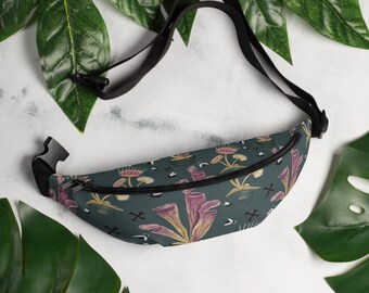 Exotic plant design fanny Pack/bum bag | crossover bag gift for her | small to medium travel bag | perfect for hiking/going to a festival