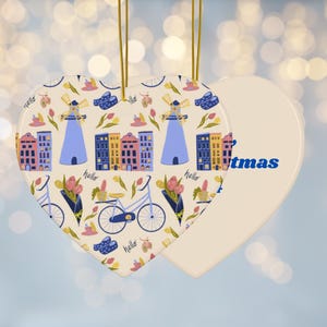 Dutch inspired Ceramic custom Ornament, Holiday Home Decor, Christmas Tree Decoration, Festive Ornaments Gift, Netherlands travel souvenir