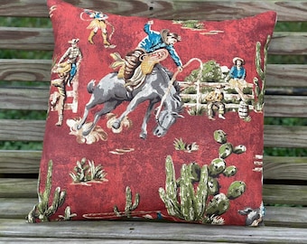 Wild West Cowboy Pillow Cover, Cowboy Decor, Western Decor, Vintage Cowboy, Ranch Decor, Cowgirl Decor, Horses, Wild Bulls, Bucking Broncs