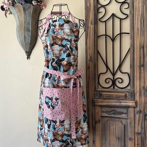 Charming Farmhouse Apron, Handmade Cotton Apron for Women, Country Apron, Gift for Her, Cow Lover, Homesteader, Kitchen, Garden, Farm Girl