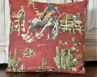 Wild West Cowboy Pillow Cover, Cowboy Decor, Western Decor, Vintage Cowboy, Ranch Decor, Cowgirl Decor, Horses, Wild Bulls, Bucking Broncs
