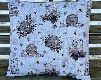 Beehive Pillow Cover, Vintage Beehive Print, Bee Lovers, Country Charm, Bee Pillow, Bumblebee. Honey Bee, Farmhouse, Cottage, Rustic, Shabby