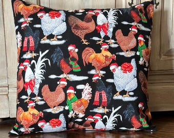 Christmas Chickens Pillow Cover, Farmhouse, Festive Chickens, Homestead, Women’s Gift, Ranch, Holiday Decor, Country Charm, Cute Chickens